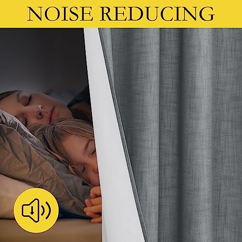 100% Blackout Linen Texture Curtains 70 inches Long (34"W x 70"L (Pack of 2) / Dove Grey)