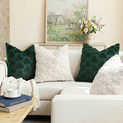 Faux Fur Throw Shamrock Cream White Pillow Covers 18x18 Set of 2 (18" x 18" (Pack of 2) / Shamrock Cream White)