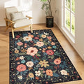 3x5 Area Rug Floral Washable Rug for Bedroom Non Slip (Black / 3' x 5' (Rectangular))