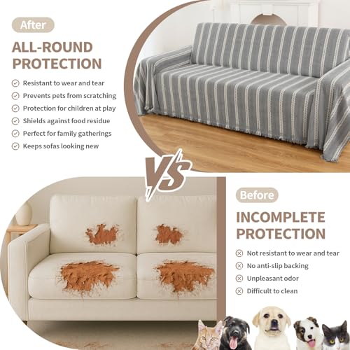 Couch Cover for Dogs (Striped Braid Grey / 91*134 inch)