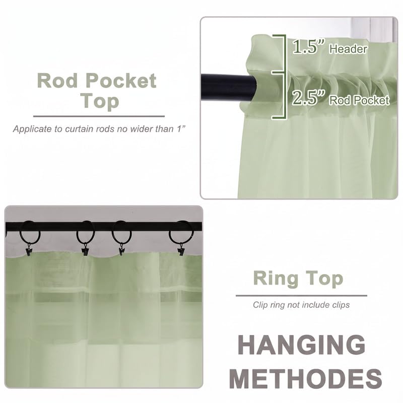 Light Green Sheer Curtains 84 Inch 2 Panels for Living Room 59" Wide (Light Green / 59"W x 84"L (Pack of 2))
