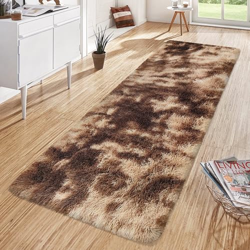 Super Soft Fluffy Living Room Area Rug 2x6 ft Tie (Tie-dyed Brown / 2' x 6' (Runner))