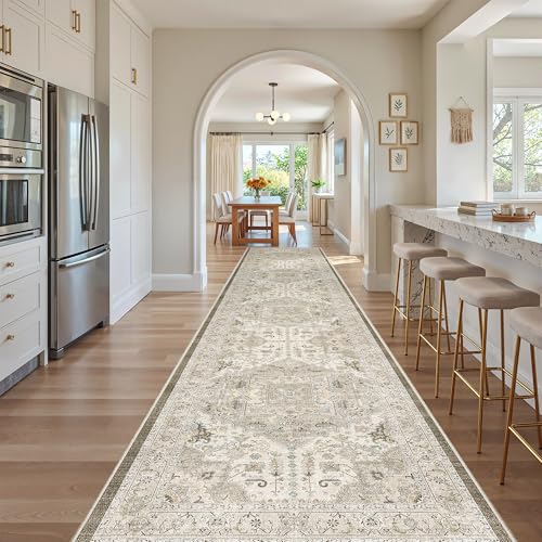 Hallway Runner Rug 3x16 Washable Kitchen Runners Long (Ivory/Brown / 3' x 16' (Runner))