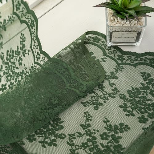 Vintage Lace Curtains 63 Inch Length (Dark Green / 52"W x 63"L (Pack of 2))