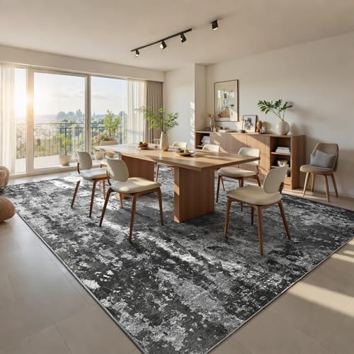 Living Room Rug 5x7 Black Area Rug Machine Washable Boho Carpet Non Slip Abstract Vintage Indoor Large Rugs for Bedroom (Black / 5' x 7' (Rectangular))