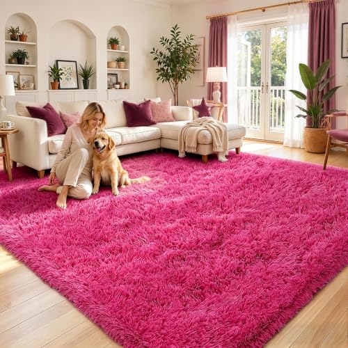 6x9 Shag Area Rug for Living Room (Hot Pink / 6' x 9' (Rectangular))