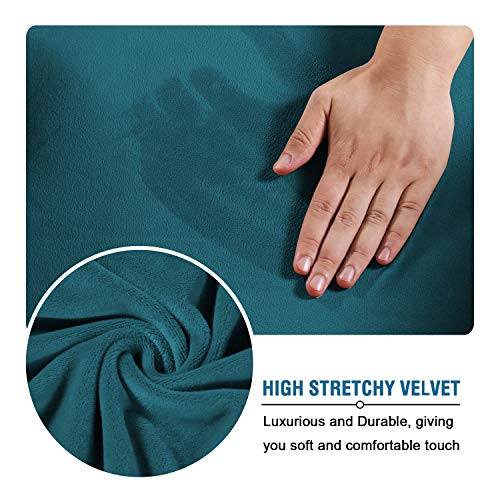 Wingback Chair Covers Velvet Plush Wing Chair Slipcover 1 Piece High Stretch Wing Back Chair Slipcovers Sofa Cover Furniture Cover with Elastic Bottom (Deep Teal / Wing Chair)
