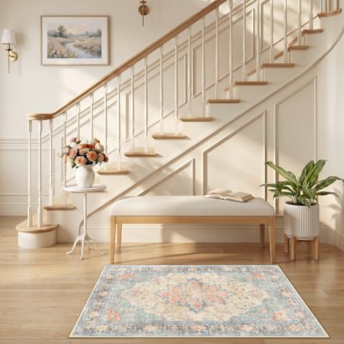 Washable Area Rug (Blue/Orange/Red / 2'6" x 4' (Rectangular))