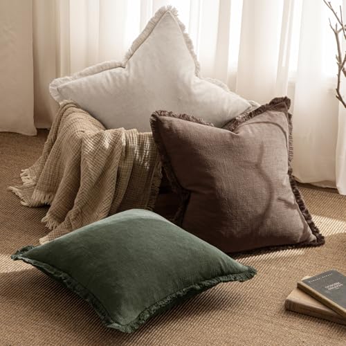 Boho Linen Fringe Decorative Throw Pillow Covers Rifle Green 18x18 (18" x 18" (Pack of 2) / Rifle Green)