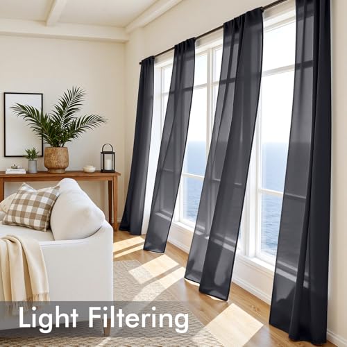 Black Sheer Curtains 108 Inches Long 4 Panels 42 x 108 Inches (42"W x 108"L (Pack of 4) / Black)