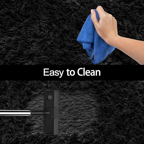 2x5 Bedside Area Rugs for Bedroom Soft Fluffy Shag Black Rug for Hallway Non (Black / 2' x 5' (Runner))