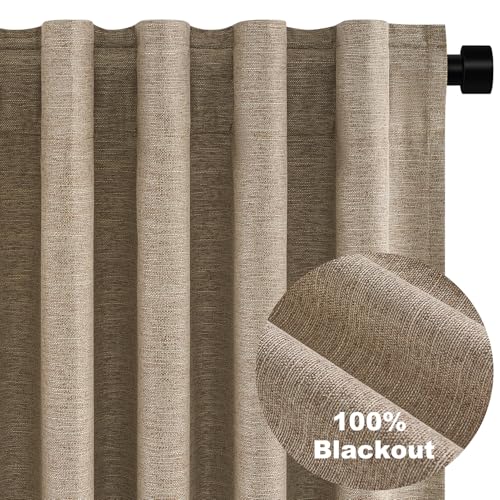 Dark Flax 78 Inch Long Curtains for Sliding Door Closet Doors 100% Blackout Curtains for Living Room Bedroom Back Tab Pleated Heat Blocking Insulated Drapes Heat (Dark Flax / 52"W x 78"L (Pack of 2))