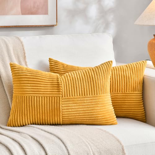 2 Packs Gold Yellow Lumbar Decorative Throw Pillow Covers 16x26 Inch for Living Room Couch Bed (Gold Yellow / 26" x 16" (Pack of 2))