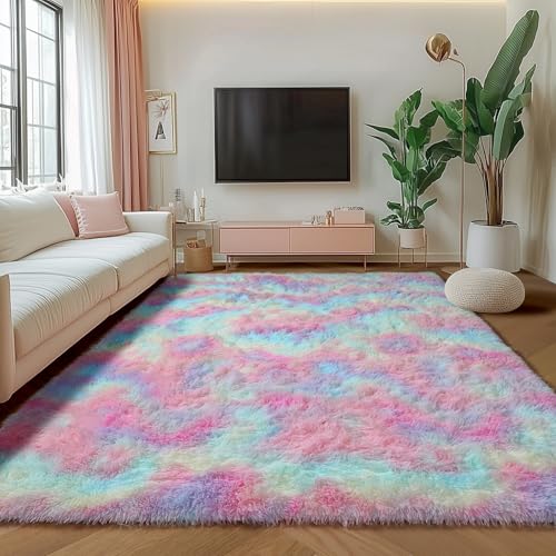 Rainbow Area Rugs for Girls Bedroom Living Room (Colorful Rainbow / 4' x 6' (Rectangular))
