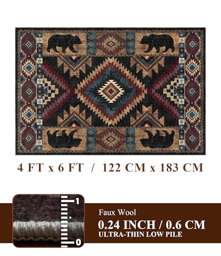 Washable Western Cabin Area Rugs 4x6 Brown (Bear / 4'x6' (Rectangular))