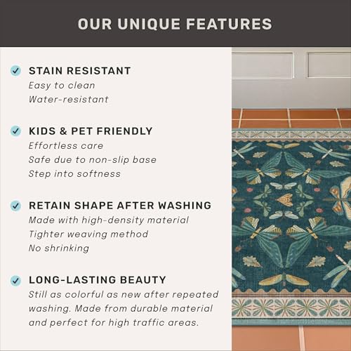 Brown and Green Kitchen Sink Runner Rug 2x5 (2' x 5' (Runner) / Teal)