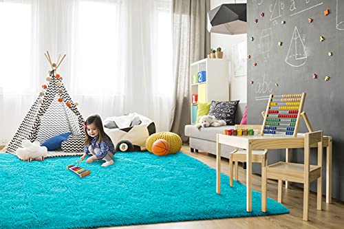 Super Soft Shaggy Rugs Fluffy Carpets (4' x 6' (Rectangular) / Blue)
