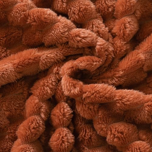 Burnt Orange Throw Blanket 50"×60" Fuzzy 3D Jacquard Decorative (Burnt Orange / 50"×60”)