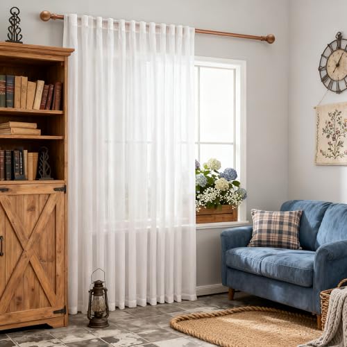White Curtains 84 Inches Long for Living Room (100"W x 84"L (Pack of 1) / Pure White)