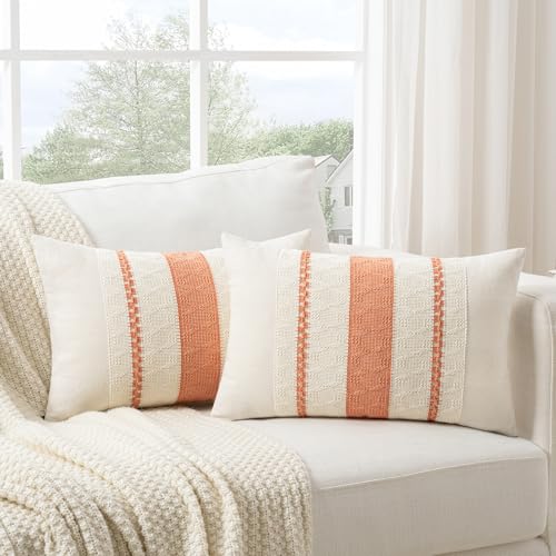 Set of 1 Boho Coral Lumbar Decorative Throw Pillow Cover 12x20 Inch for Couch Bed Sofa Chair (20" x 12" (Pack of 1) / Coral)