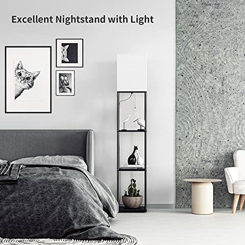 Floor Lamp with Shelves (Black Square / 4-Tier)