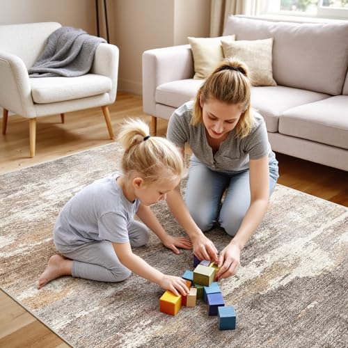 4x5 Area Rug Washable Abstract (Brown/Brick / 4' x 5')