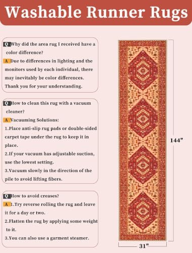 2'6"x12' Washable Non Slip Boho Runner Rug for Hallway (Red/Multi / 2'6" x 12' (Runner))