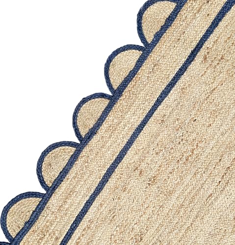 Scallop Pattern Jute Bohemian Area Rug (5'x8' (Rectangular) / Navy)