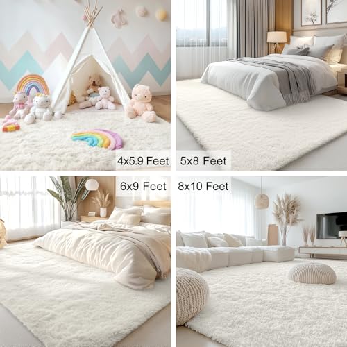 8x9 Machine Washable Large Area Rugs for Living Room (8x9 Ft / Ivory)