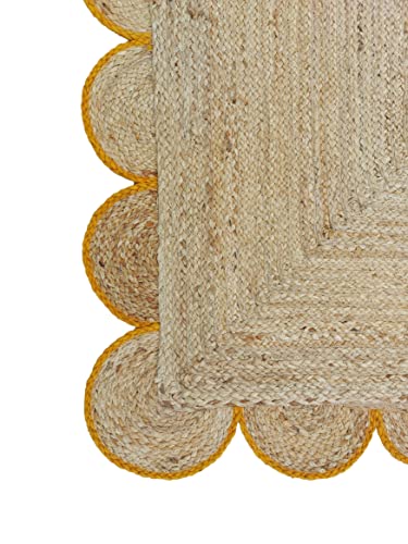 Scalloped Natural Jute Area Rug (6'x9' (Rectangular) / Yellow)
