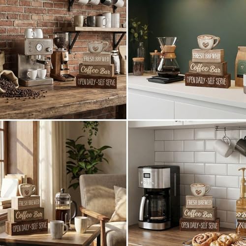 4 Pcs Farmhouse Coffee Bar Signs Decor Wooden Cafe Cup Signs (Coffee Bar Coffee Bar)