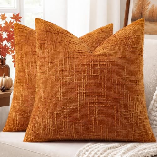 Textured Chenille Throw Pillow Covers 22x22 Set of 2 Orange (Orange / 22" x 22" (Pack of 2))
