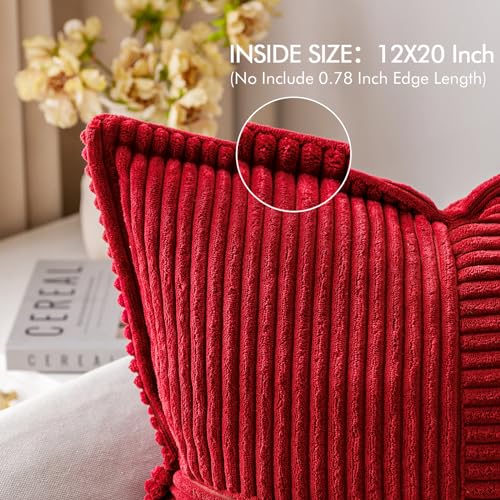 Decorative Lumbar Throw Pillow Covers 12x20 Inch Red 2 Pack (Red / 20" x 12" (Pack of 2))
