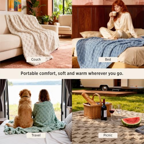 Checkered Fleece Throw Blankets for Bed (Silver Grey / Throw XL (50" X 70"))