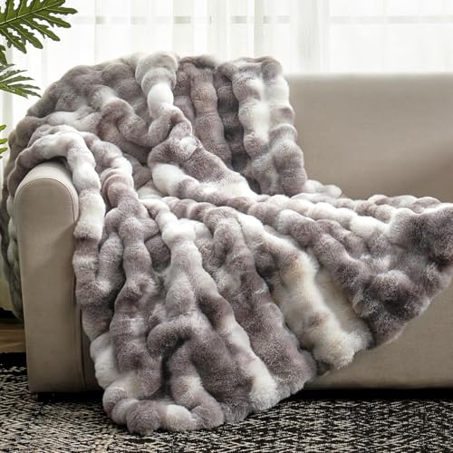 Faux Fur Throw Blanket for Couch (Tie-dye Taupe / Throw(50" x 60"))