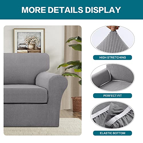 2 Piece Chair Covers Chair Slipcovers for Living Room Armchair Couch Cover Chair Sofa Cover with Individual Cushion Covers Furniture Cover for Chairs Feature Jacquard Fabric (Armchair (1 Cushion) / Dove)