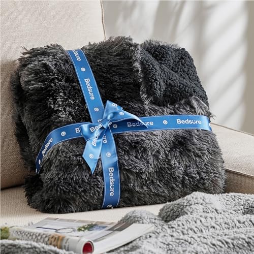 Faux Fur Fluffy Sherpa Throw Blanket Twin Tie Dye Black 60"x80" (03- Tie Dye Black / Twin (60" X 80"))