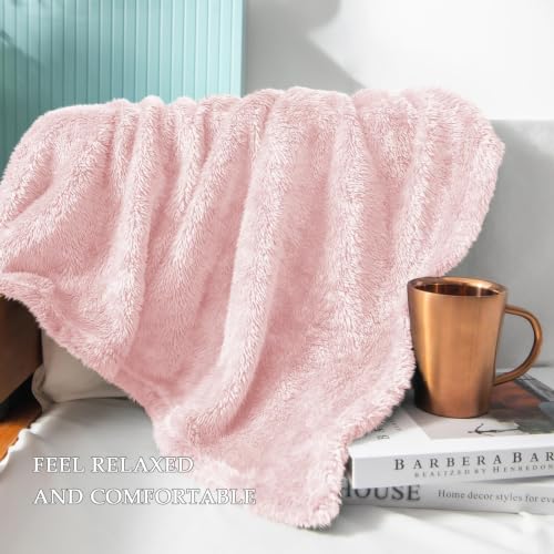 Fuzzy Plush Fleece Bed Blanket Queen Size (Light Pink / 90x90 IN)