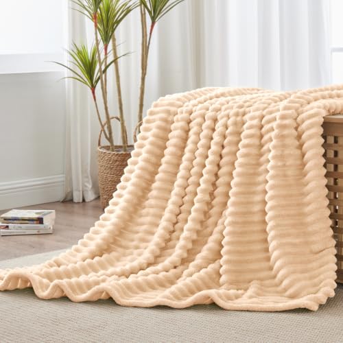 Ribbed Fleece Throw Blanket for Couch (Blush Sand / Throw(50"x60"))