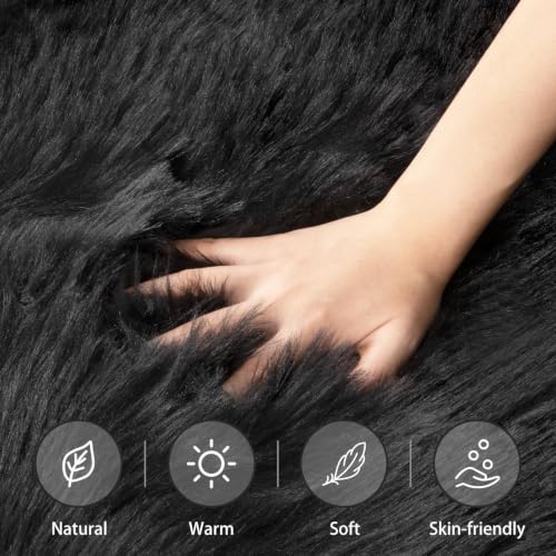 Faux Sheepskin Rugs Black Soft Small Faux Fur Rug 2x3 Feet (2' x 3' (Sheepskin) / Black)