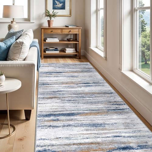 4x10 Wide Washable Runner Rug (Navy/Grey / 4' x 10' (Runner))