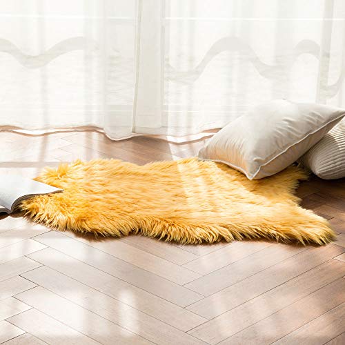 Luxury Super Soft Fluffy Area Rug Faux Fur Sheepskin Rug Decorative Plush Shaggy Carpet for Bedside Sofa Floor Nursery Fall Decor 2 x 3 Feet (2' x 3' (Sheepskin) / Orange Yellow)