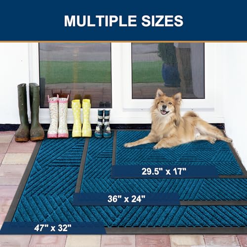 Front Door Mat Outside Entrance (Mixed Blue / 35" X 23")