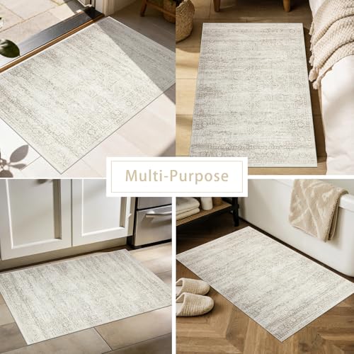 Small Washable Rugs 2x3 Entryway Area Rugs for Kitchen (2' x 3' (Rectangular) / Beige-ivory-cream-brown-camel)