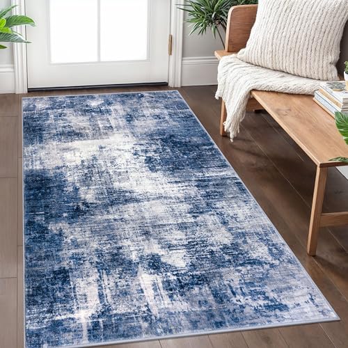 Abstract Area Rug 3x5 Ft Washable Rugs for Entryway Indoor (Navy/Grey/White / 3' x 5' (Rectangular))