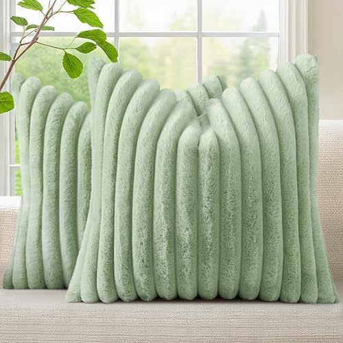 Fall Faux Fur Throw Pillow Covers 22x22 Set of 2 Sage Green (Sage Green / 22" x 22" (Pack of 2))