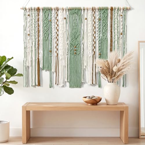 Macrame Wall Hanging Large Boho Tapestry Macrame Wall Art Decor (Light Green)