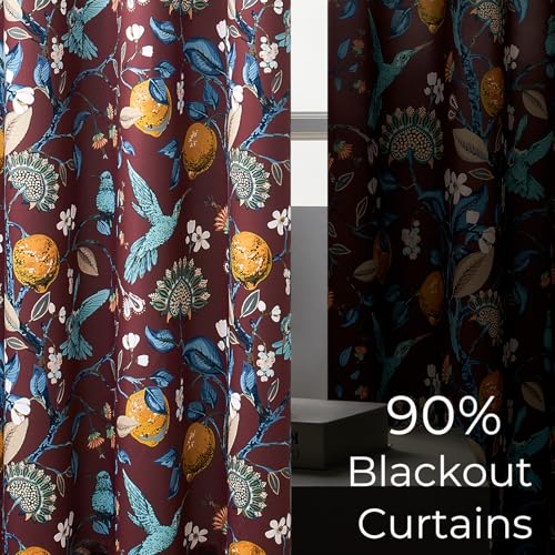 Rust Floral Curtains 96 Inches Long 2 Panels Unique Beige Luxury Elegant Colorful Euro Flower Hummingbird Patterned Rustic Vintage Grommet Drapes for Classroom Room Office Closet (Rust / 52"W x 96"L (Pack of 2))