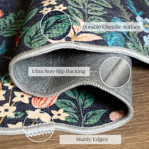 Front Door Mat Indoor Entrance (Floral - Dark Navy / 2' x 4'3" (Rectangular))