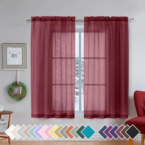 Burgundy Sheer Curtains for Bedroom (40"W x 54"L (Pack of 2) / Burgundy)